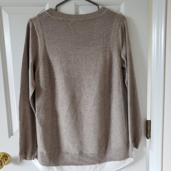 Hilary Radley Tan Sweater Faux Shirt Underneath Medium - Picture 5 of 5